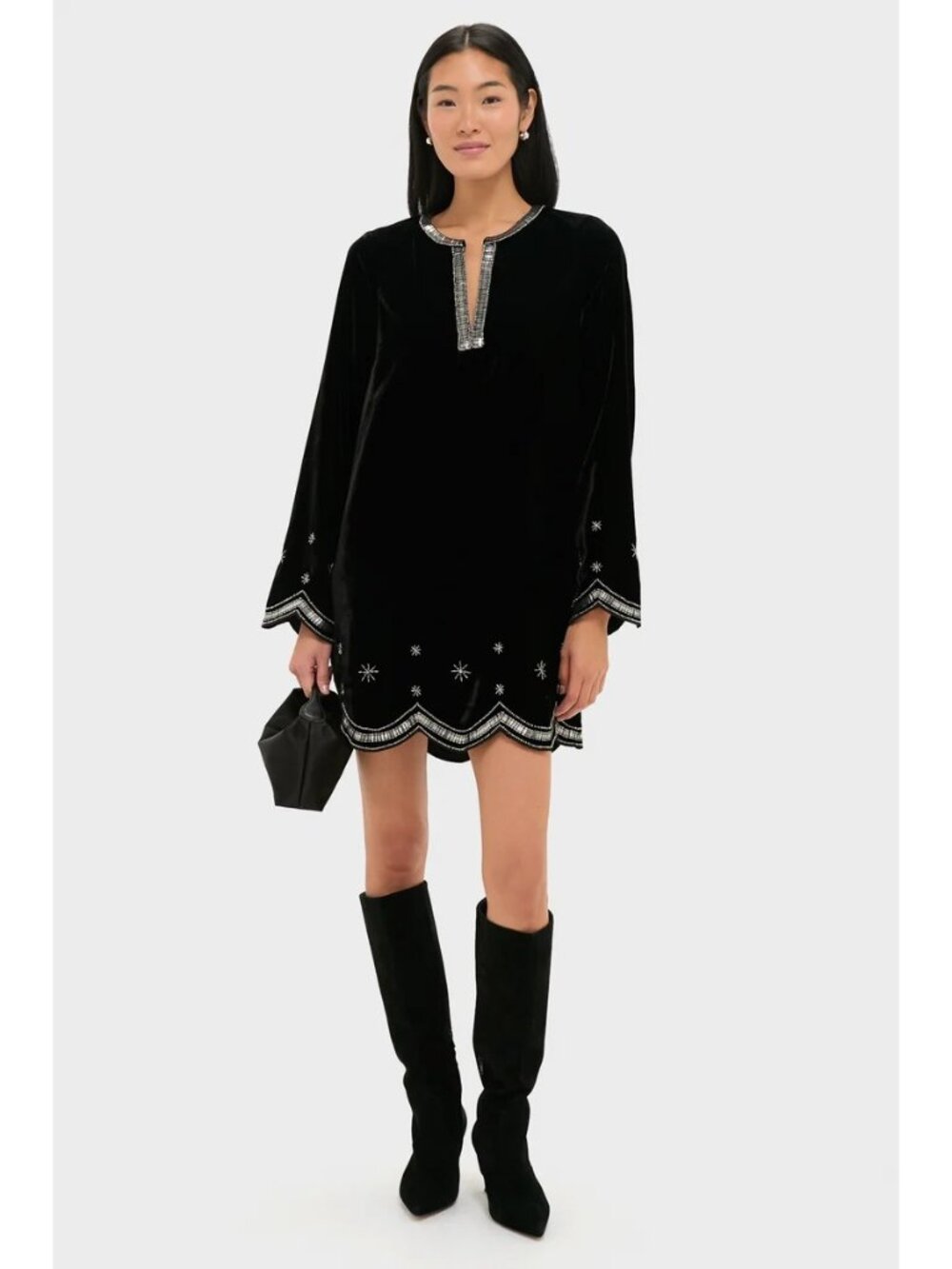 TUCKERNUCK Embellished Velvet Cabot Dress Black Size Small NWT - Picture 4 of 10